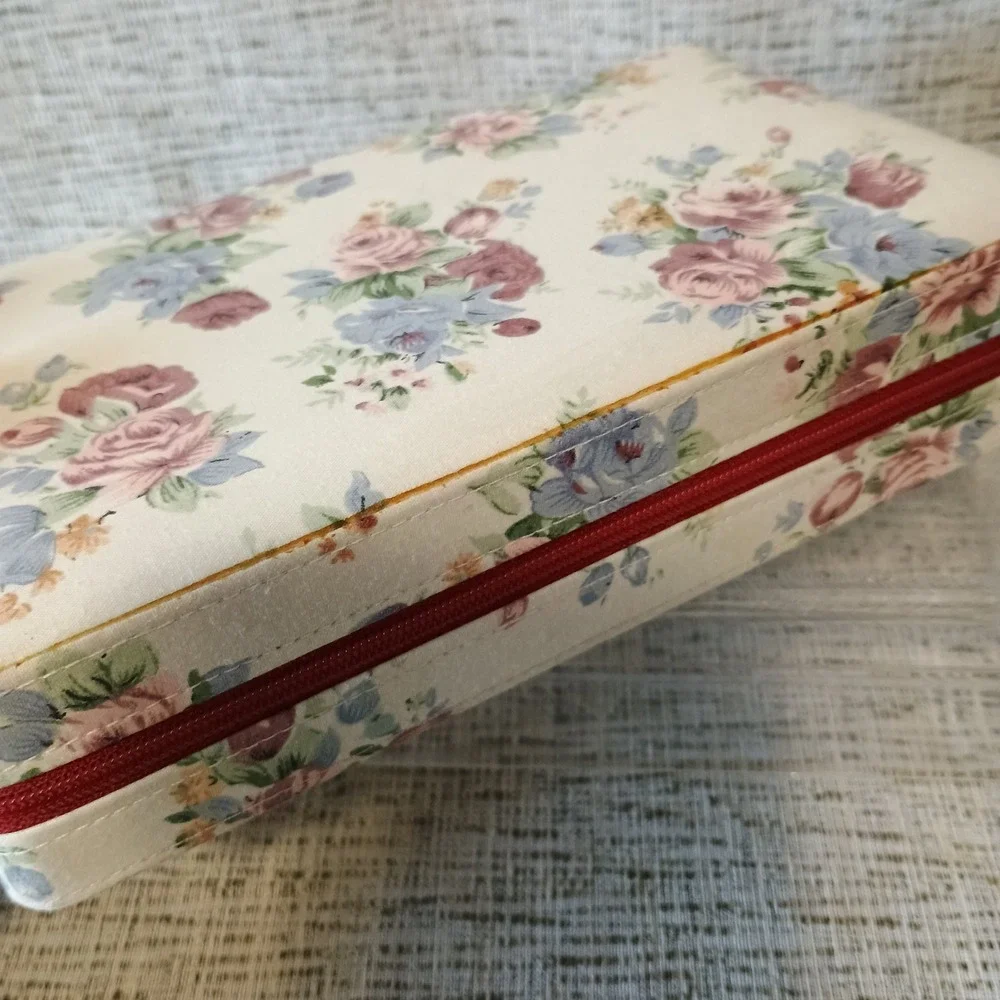 Vtg Floral Jewelry Travel Case Zippered Rose Print Organizer Cottagecore 1990's